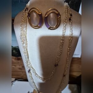 Vintage Monet Cream and Purple Bead Necklace Set